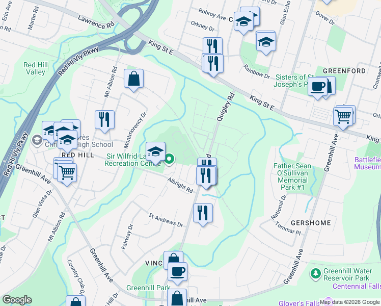 map of restaurants, bars, coffee shops, grocery stores, and more near 82 Hibiscus Lane in Hamilton