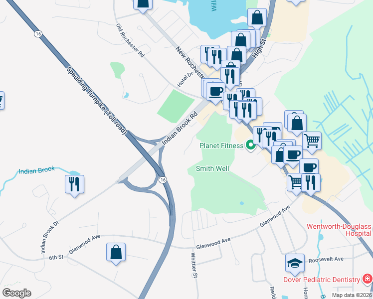 map of restaurants, bars, coffee shops, grocery stores, and more near 73 Webb Place in Dover