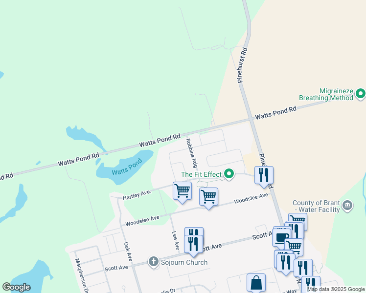 map of restaurants, bars, coffee shops, grocery stores, and more near in Brant