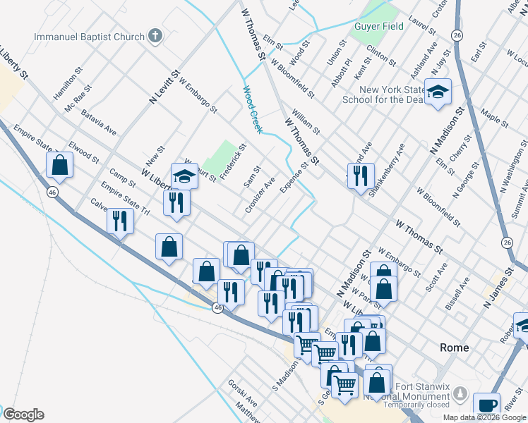 map of restaurants, bars, coffee shops, grocery stores, and more near 300 Expense Street in Rome