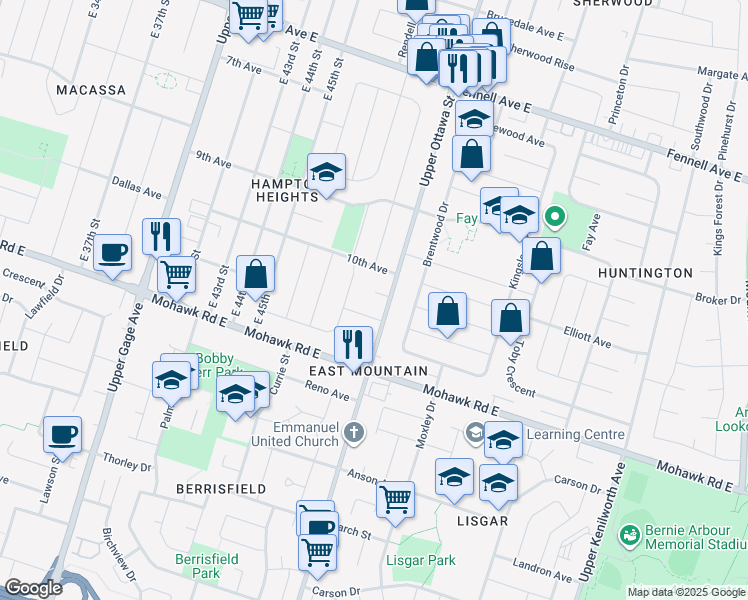 map of restaurants, bars, coffee shops, grocery stores, and more near 8 Salmond Court in Hamilton