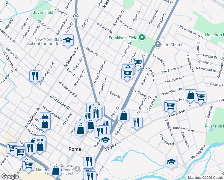 map of restaurants, bars, coffee shops, grocery stores, and more near in Rome
