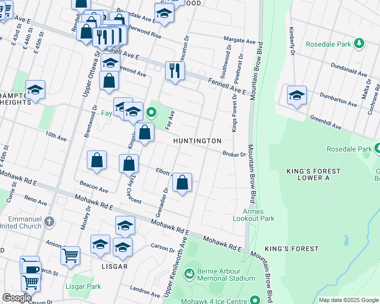 map of restaurants, bars, coffee shops, grocery stores, and more near 15 Camille Court in Hamilton