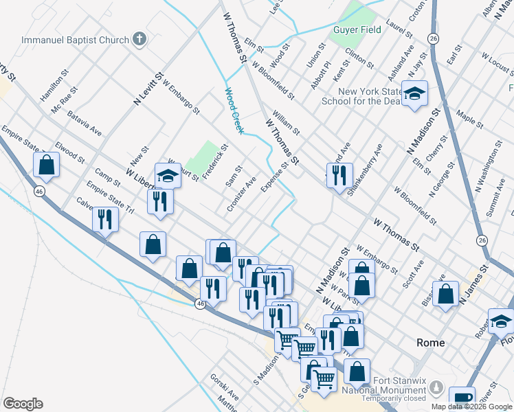 map of restaurants, bars, coffee shops, grocery stores, and more near 310-312 Expense Street in Rome