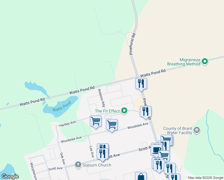 map of restaurants, bars, coffee shops, grocery stores, and more near 17 Oldham Avenue in Brant