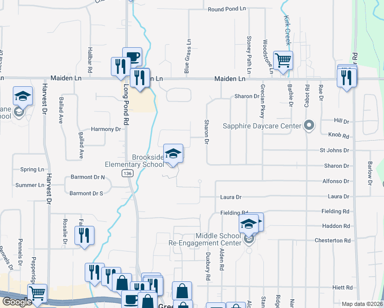 map of restaurants, bars, coffee shops, grocery stores, and more near 250 Erath Drive in Rochester