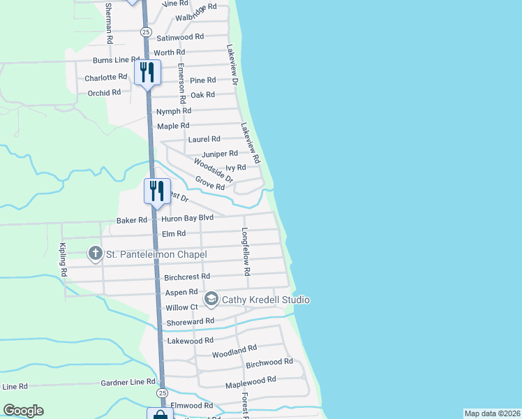 map of restaurants, bars, coffee shops, grocery stores, and more near 7493 Huron Bay Boulevard in Lexington
