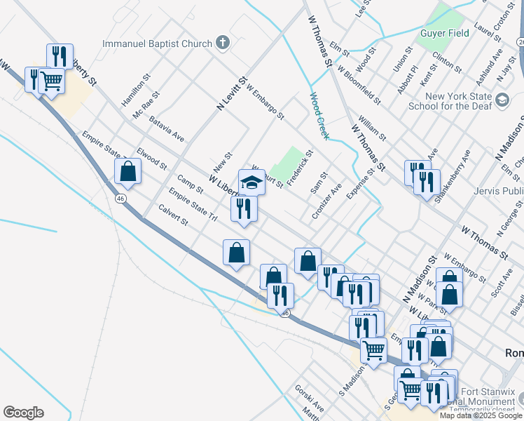 map of restaurants, bars, coffee shops, grocery stores, and more near 758 West Liberty Street in Rome