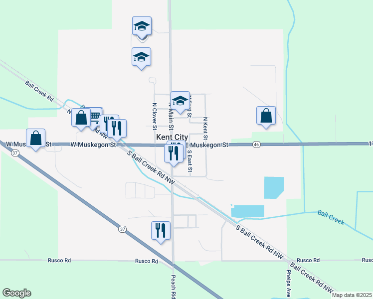 map of restaurants, bars, coffee shops, grocery stores, and more near in Kent City