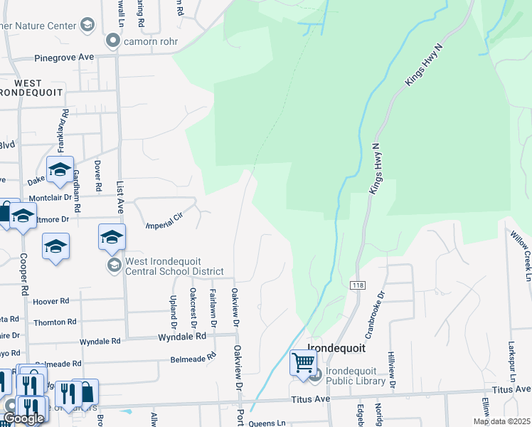 map of restaurants, bars, coffee shops, grocery stores, and more near 2716 Oakview Drive in Rochester