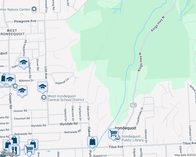 map of restaurants, bars, coffee shops, grocery stores, and more near 2716 Oakview Drive in Rochester