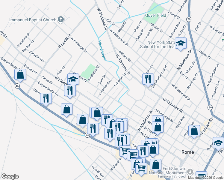 map of restaurants, bars, coffee shops, grocery stores, and more near 310-312 Expense Street in Rome
