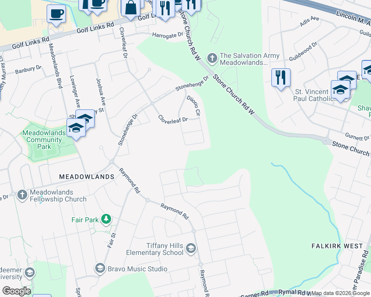 map of restaurants, bars, coffee shops, grocery stores, and more near 132 Diiorio Circle in Hamilton