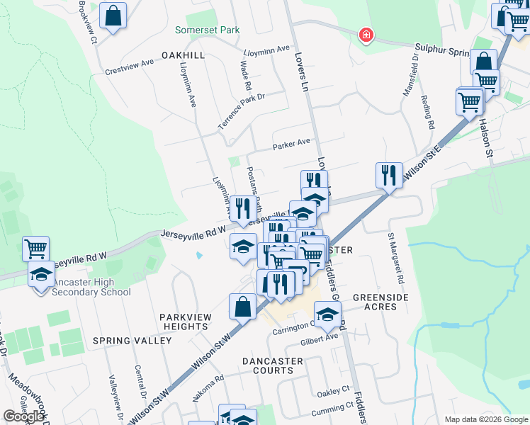 map of restaurants, bars, coffee shops, grocery stores, and more near 3 Postans Path in Hamilton