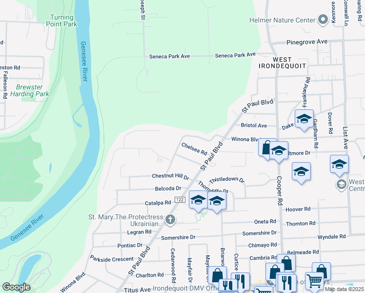 map of restaurants, bars, coffee shops, grocery stores, and more near 826 Winona Boulevard in Irondequoit