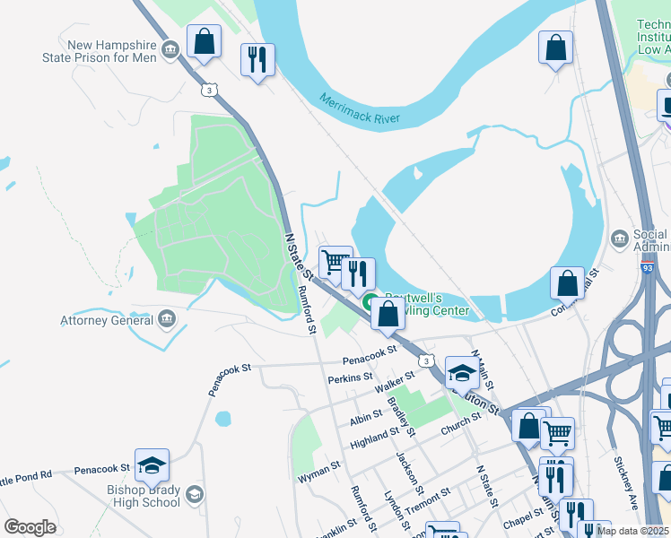 map of restaurants, bars, coffee shops, grocery stores, and more near 15 Granite Avenue in Concord