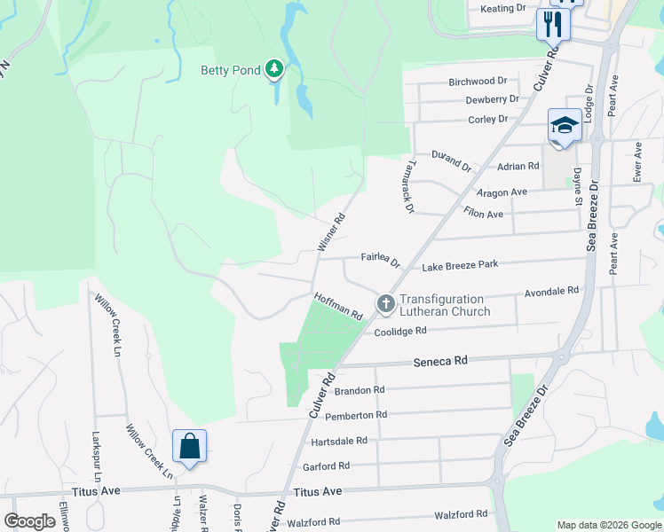 map of restaurants, bars, coffee shops, grocery stores, and more near 35 Fairlea Drive in Rochester