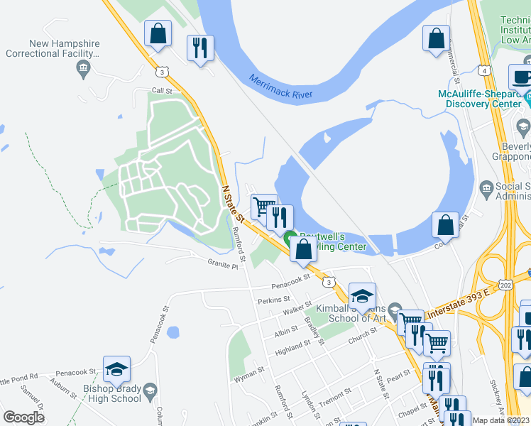 map of restaurants, bars, coffee shops, grocery stores, and more near 15 Granite Avenue in Concord