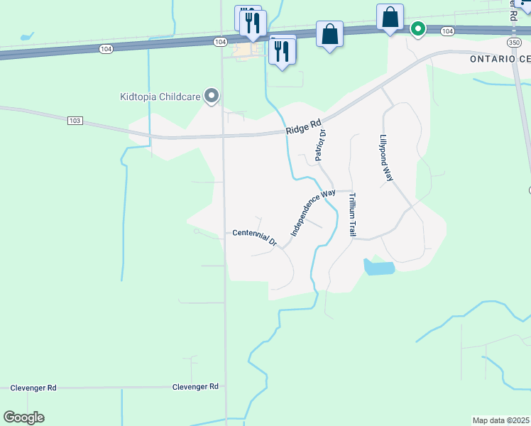 map of restaurants, bars, coffee shops, grocery stores, and more near 1205 Centennial Drive in Ontario