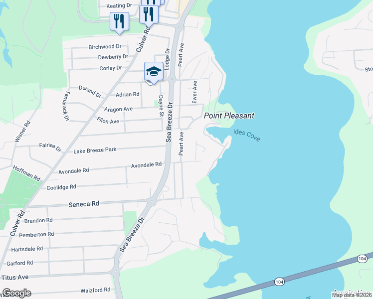 map of restaurants, bars, coffee shops, grocery stores, and more near 134 Peart Avenue in Rochester