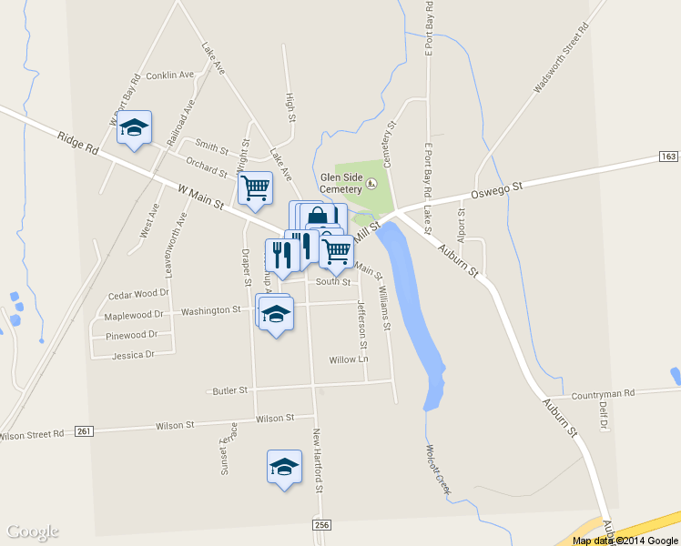 map of restaurants, bars, coffee shops, grocery stores, and more near 12068 E Main St in Wolcott