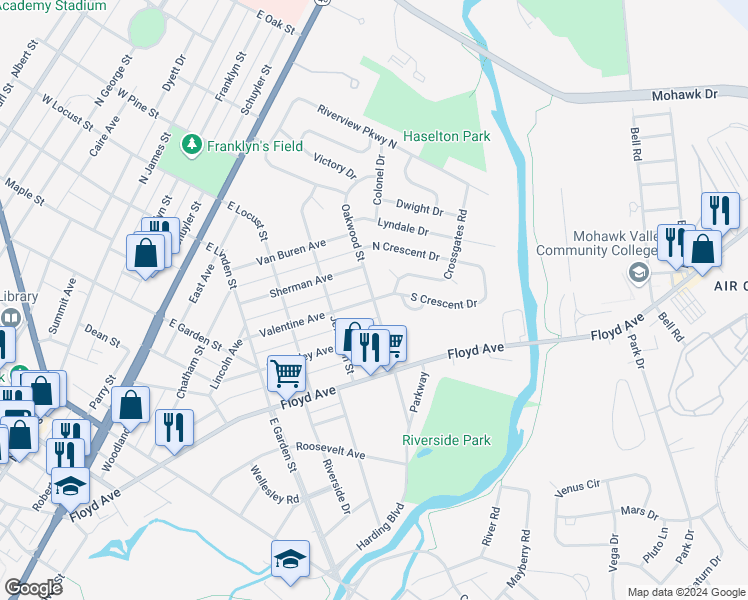 map of restaurants, bars, coffee shops, grocery stores, and more near 98 Crossgates Road in Rome
