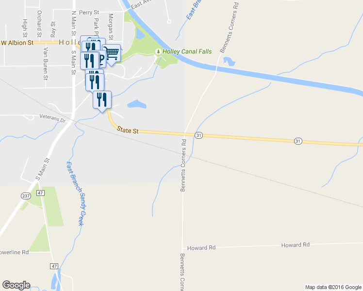 map of restaurants, bars, coffee shops, grocery stores, and more near 1 Bennetts Corners Road in Holley