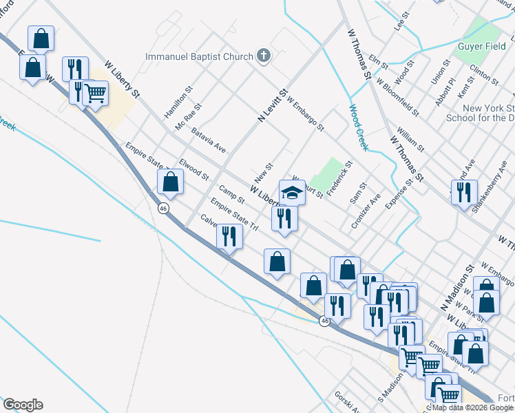 map of restaurants, bars, coffee shops, grocery stores, and more near 108 North Doxtator Street in Rome