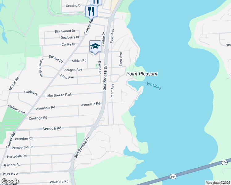 map of restaurants, bars, coffee shops, grocery stores, and more near 134 Peart Avenue in Rochester