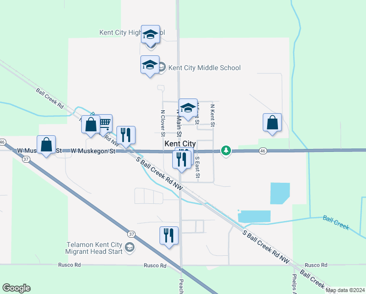map of restaurants, bars, coffee shops, grocery stores, and more near in Kent City