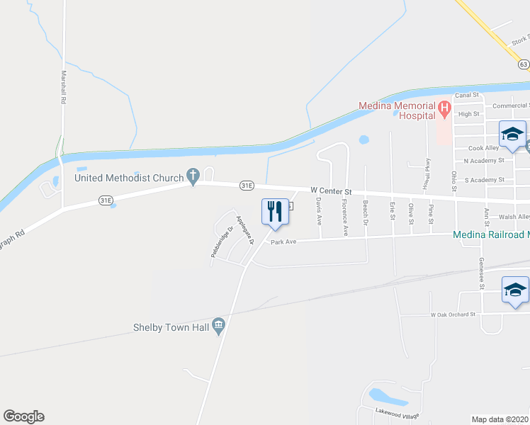 map of restaurants, bars, coffee shops, grocery stores, and more near 3932 Salt Works Road in Medina