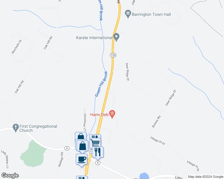 map of restaurants, bars, coffee shops, grocery stores, and more near 40 Forest Brook Drive in Barrington