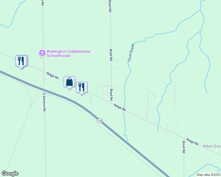 map of restaurants, bars, coffee shops, grocery stores, and more near 6022 Boyd Road in Sodus