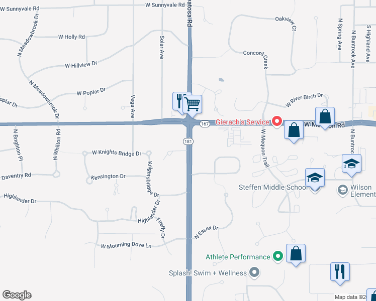 map of restaurants, bars, coffee shops, grocery stores, and more near 11121 Wauwatosa Road in Mequon