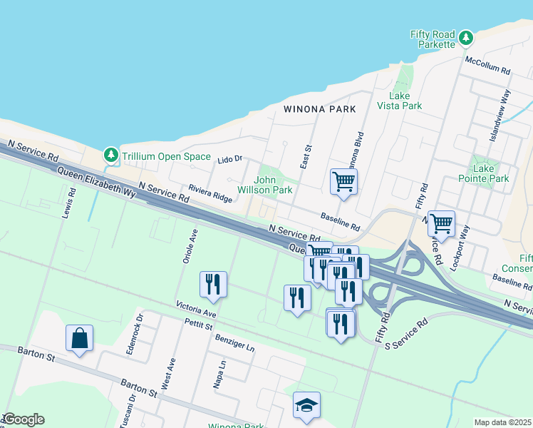 map of restaurants, bars, coffee shops, grocery stores, and more near 27 Rachel Drive in Hamilton
