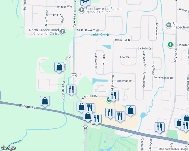 map of restaurants, bars, coffee shops, grocery stores, and more near 158 Annie Lane in Greece