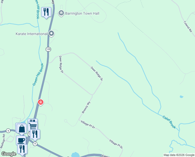 map of restaurants, bars, coffee shops, grocery stores, and more near 136 Deer Ridge Drive in Barrington