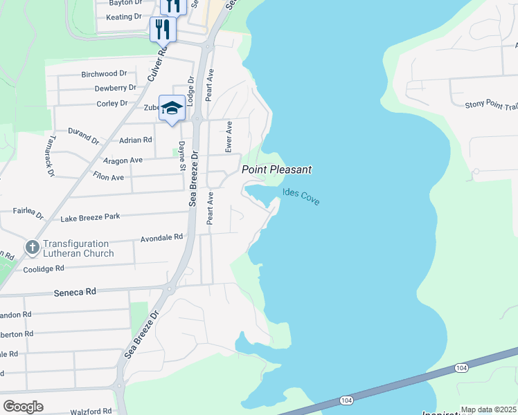 map of restaurants, bars, coffee shops, grocery stores, and more near 3138 Bay Front Lane in Rochester