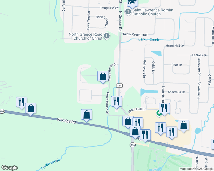 map of restaurants, bars, coffee shops, grocery stores, and more near 17 Lianne Drive in Rochester