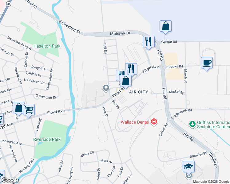 map of restaurants, bars, coffee shops, grocery stores, and more near 1109 Floyd Avenue in Rome
