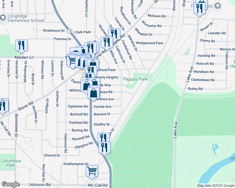 map of restaurants, bars, coffee shops, grocery stores, and more near 67 Willis Avenue in Rochester