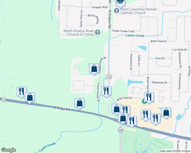map of restaurants, bars, coffee shops, grocery stores, and more near 17 Lianne Drive in Rochester