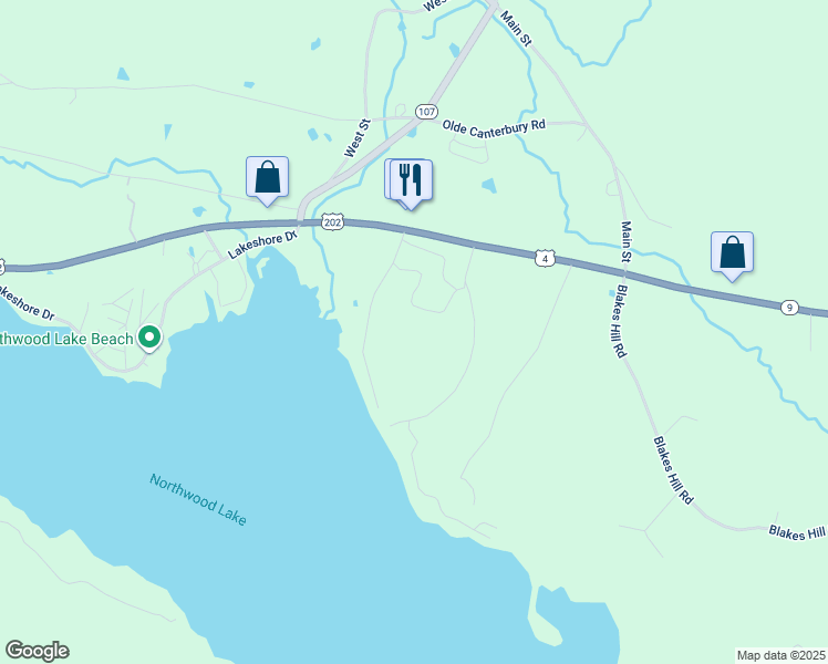 map of restaurants, bars, coffee shops, grocery stores, and more near 16 Tasker Shore Drive in Northwood