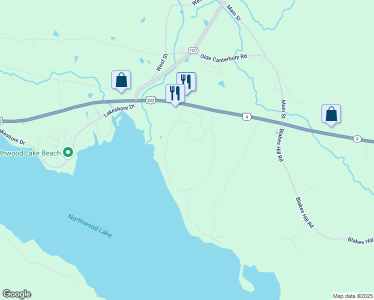 map of restaurants, bars, coffee shops, grocery stores, and more near 16 Tasker Shore Drive in Northwood