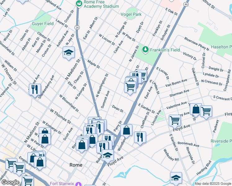 map of restaurants, bars, coffee shops, grocery stores, and more near in Rome