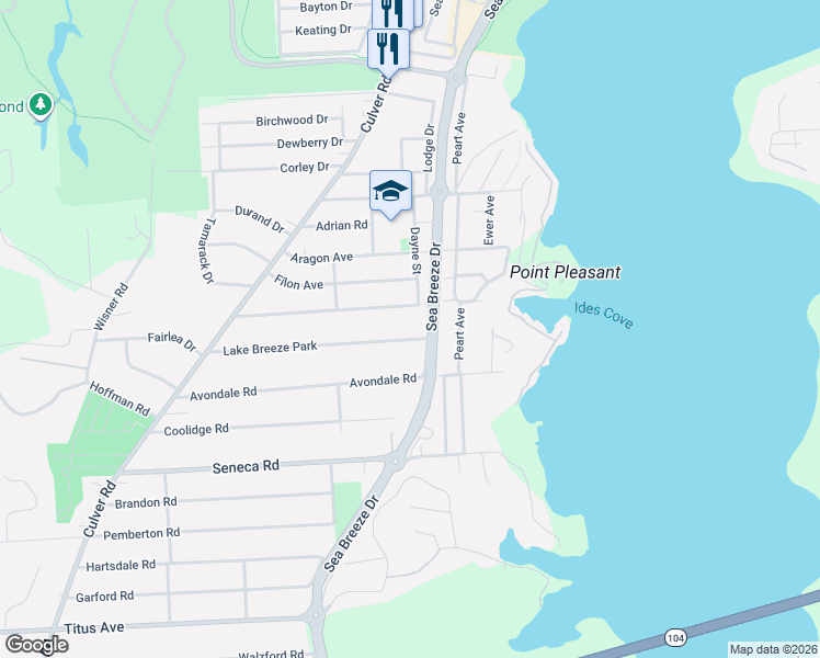 map of restaurants, bars, coffee shops, grocery stores, and more near 164 Ordway Street in Irondequoit