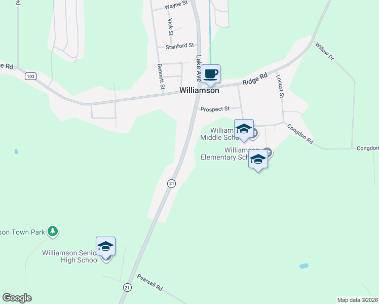 map of restaurants, bars, coffee shops, grocery stores, and more near 6052 State Route 21 in Williamson