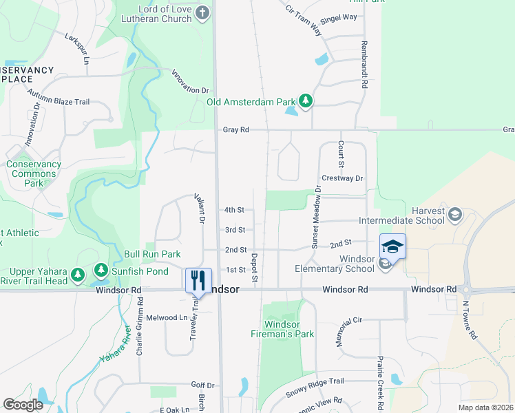 map of restaurants, bars, coffee shops, grocery stores, and more near 6785 Depot Street in Windsor