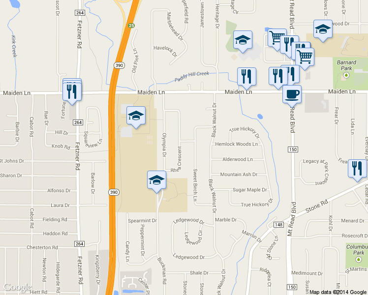 map of restaurants, bars, coffee shops, grocery stores, and more near 196 Rhea Crescent in Rochester