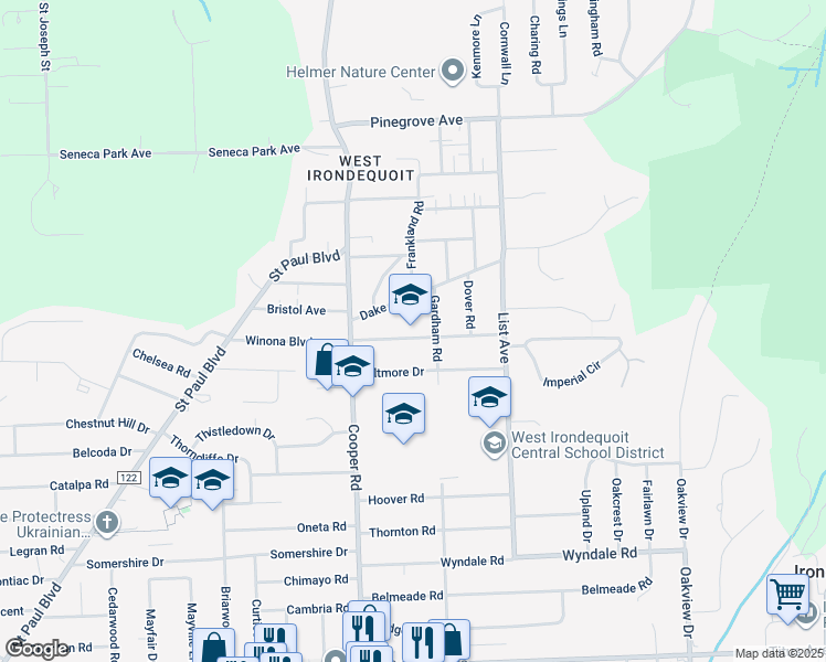 map of restaurants, bars, coffee shops, grocery stores, and more near in Rochester
